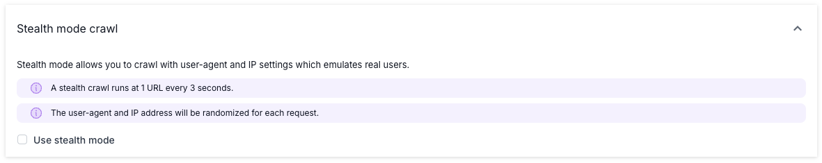 Screenshot of the stealth mode option in advanced settings, with a check-box to enable.