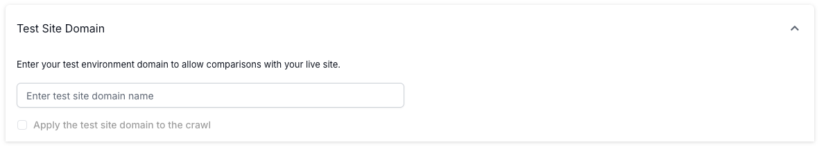 Screenshot of the test site domain option in advanced settings, showing the option to add a test site domain name.