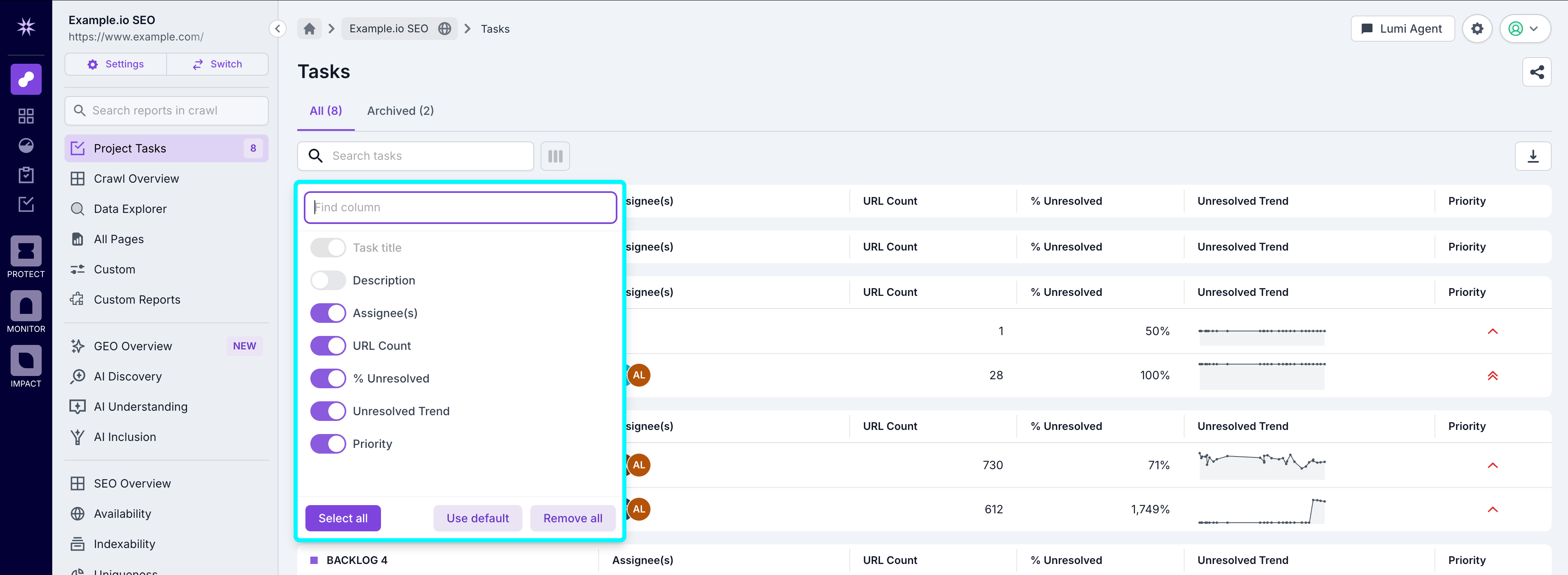 Screenshot of the top part of Task Manager with the column selector open and highlighted.